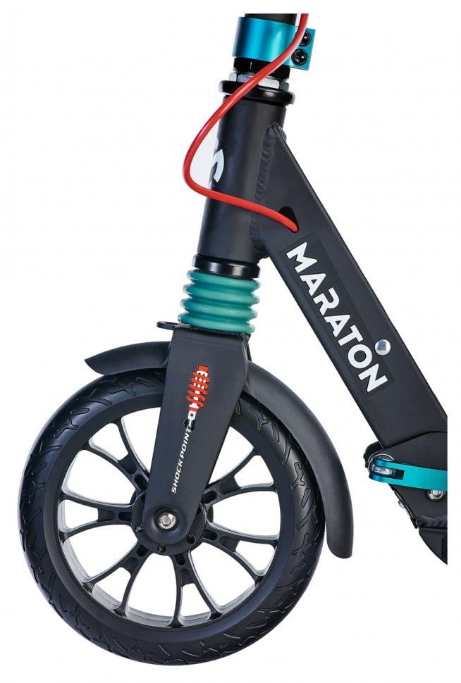 Самокат Maraton GMC з дисковим гальмом та амортизаторами/ремінь Зелений - фото 3