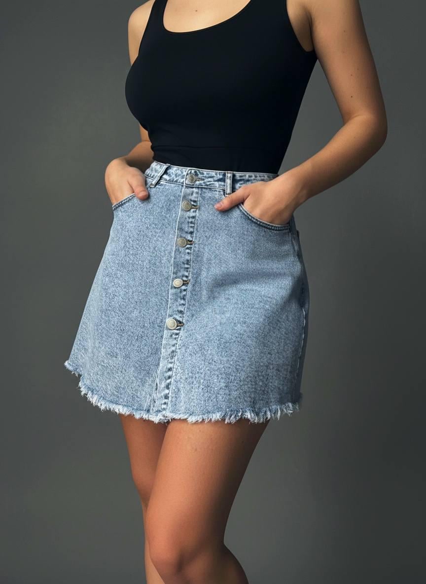 Шорты-юбка женские Vanver 227 джинсовые на пуговицах с бахромой р. 31 Голубой (6430)