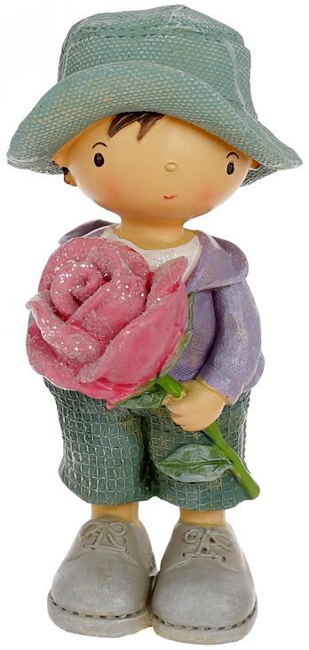 Декоративная статуэтка Мальчик с розой 8х9х17 см полистоун Голубой/Розовый (BD-831-875)