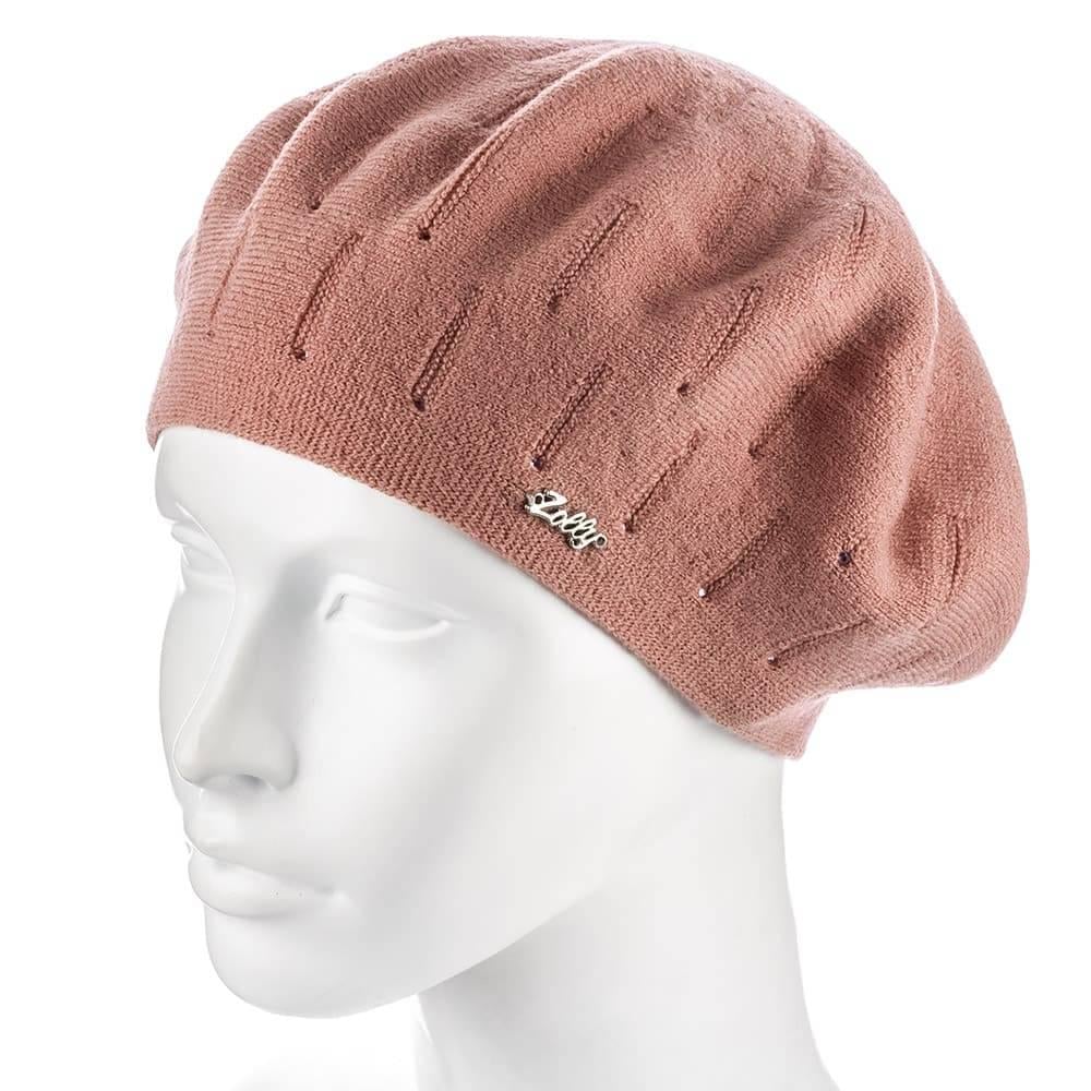 Берет женский Zolly ZH183 двойной со стразами тонкой вязки Пудровый
