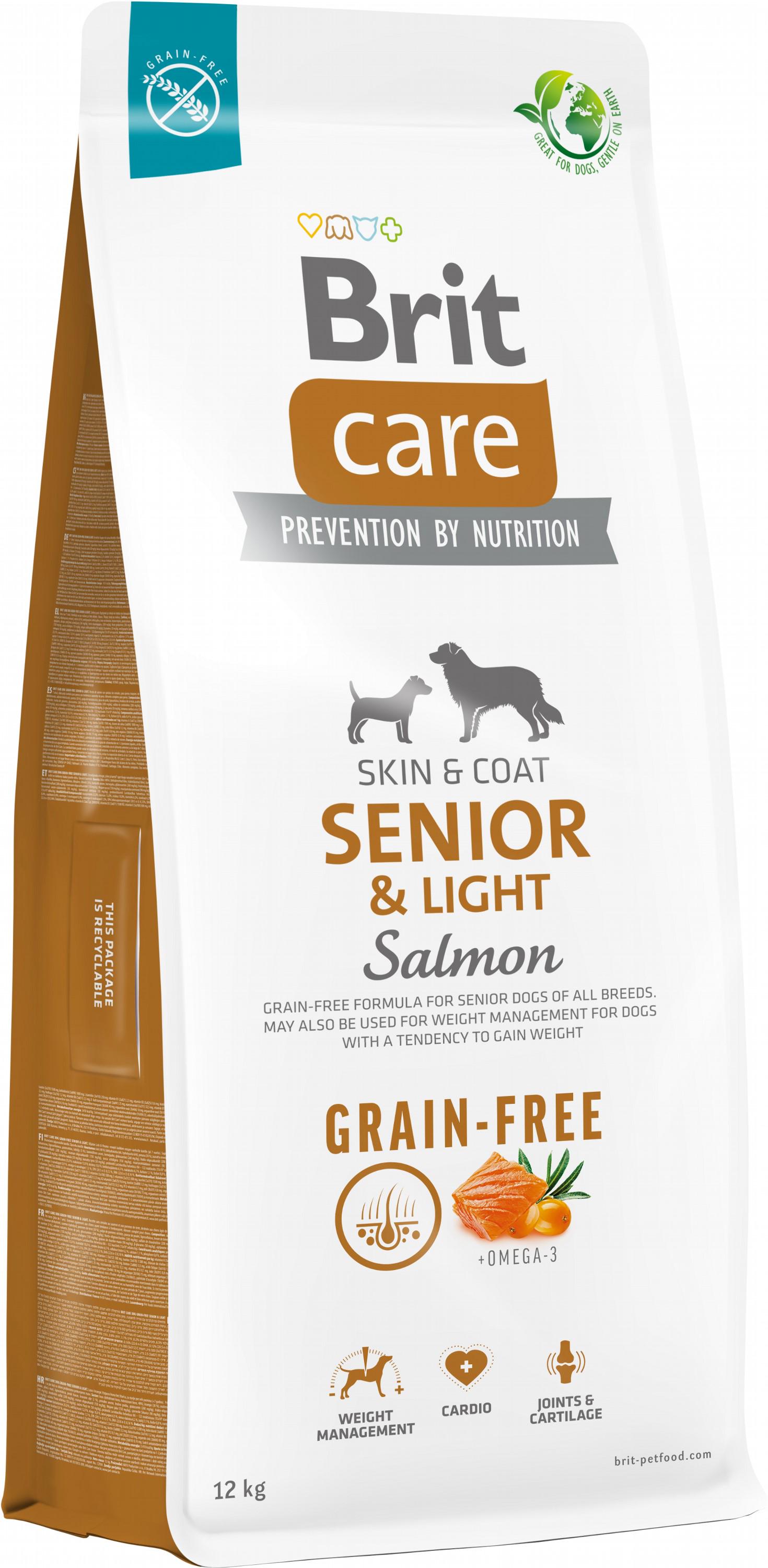 Корм для стареющих собак Brit Care Dog Grain-free Senior&Light с лососем беззерновой 12 кг (8595602558926)