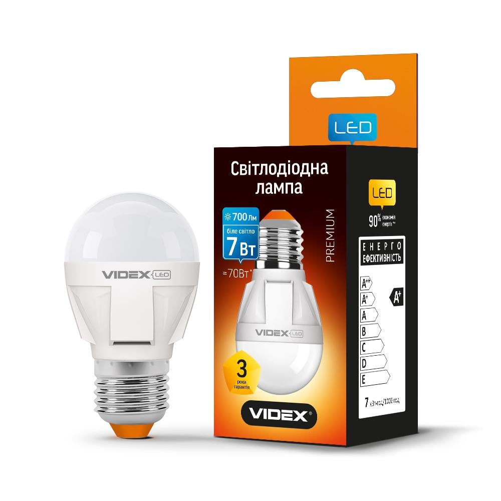 Лампа світлодіодна Videx PREMIUM G45 7 W E27 4100 K VL-G45-07274 (23883)