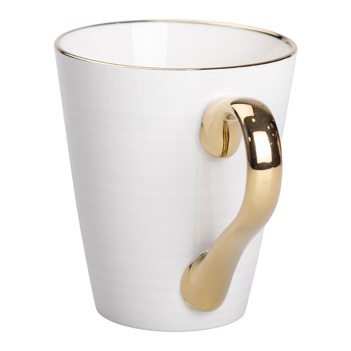 Кружка керамическая с золотым ободком и позолоченной ручкой 320 мл Белый (5710)