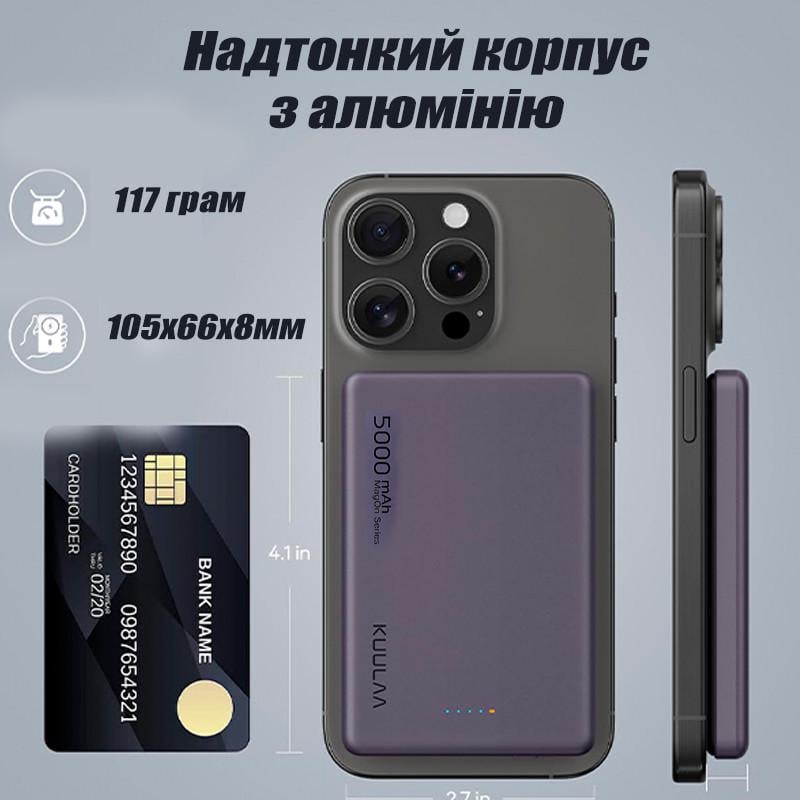 Повербанк MagSafe с беспроводной зарядкой для iPhone 5000 mAh 20W (19480592) - фото 4