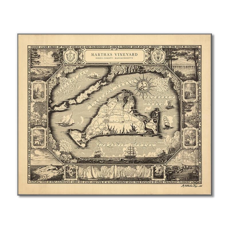 Винтажная карта Карта штата Массачусетс. Dukes County 1 модуль 60x90 см