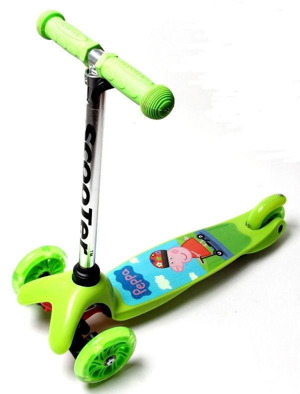 Самокат детский трехколесный Micro Mini Scooter Peppa с регулируемой ручкой и светящимися колесами (557)