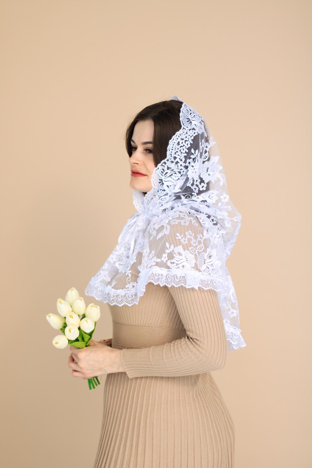 Палантин для храму на голову 80x120 см Білий (п009) - фото 4 Палантин для храму на голову 80x120 см Білий (п009) - фото 4