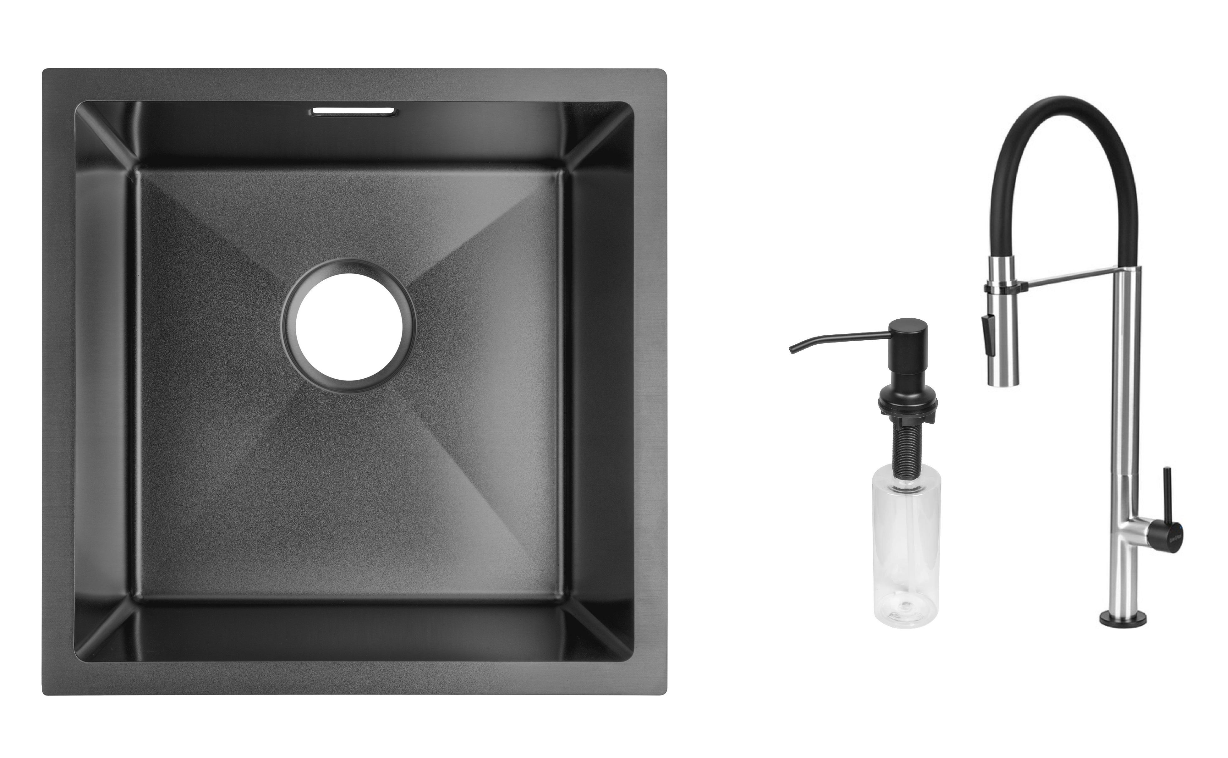 Комплект из кухонной мойки Gunter&Hauer Olef 4522 Black кухонного смесителя Gunter&Hauer STERN Brush Black