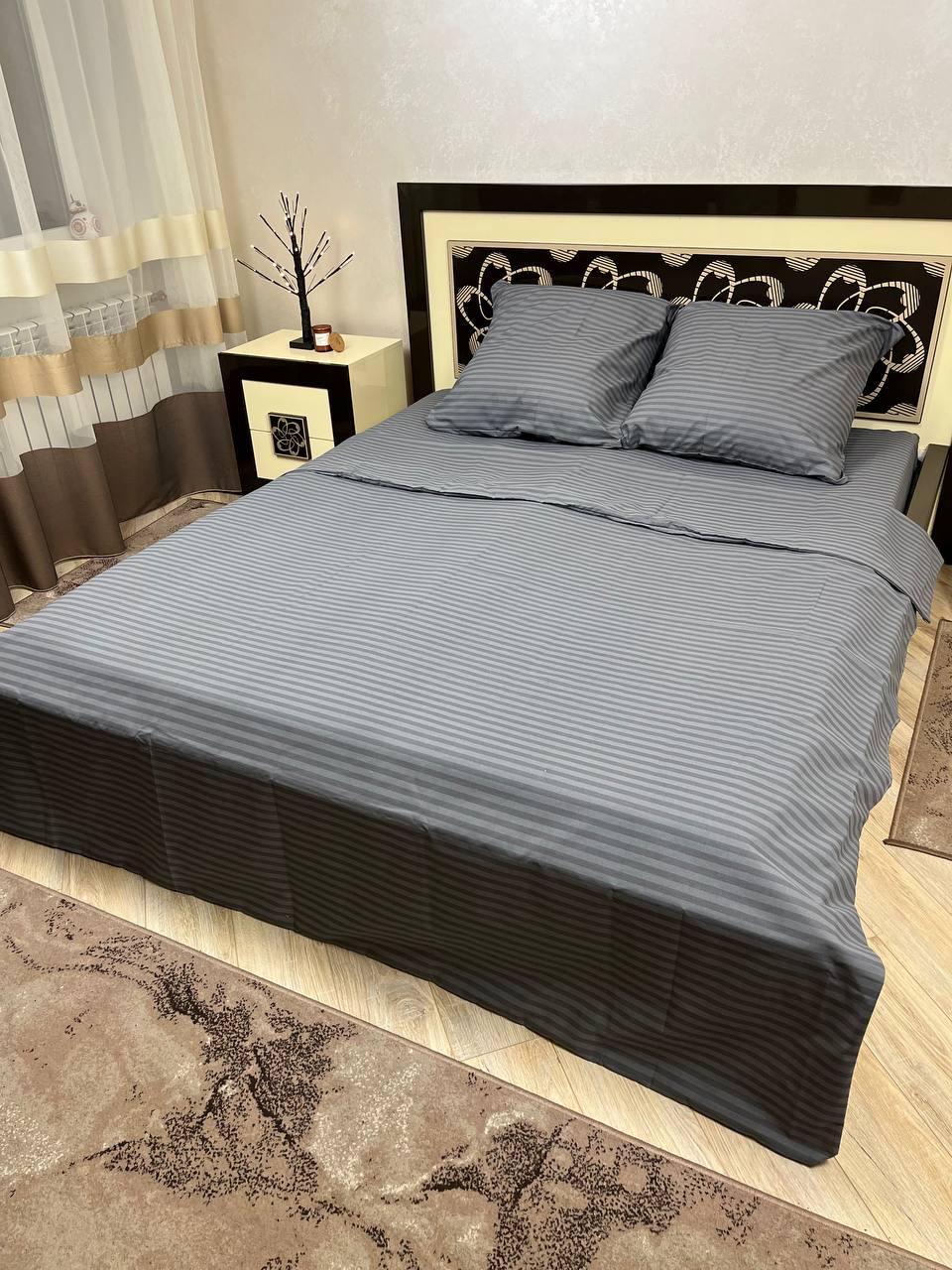Комплект постельного белья В полоску 180x220 см двуспальный хлопковый 50х70 см Серый Комплект постельного белья В полоску 180x220 см двуспальный хлопковый 50х70 см Серый