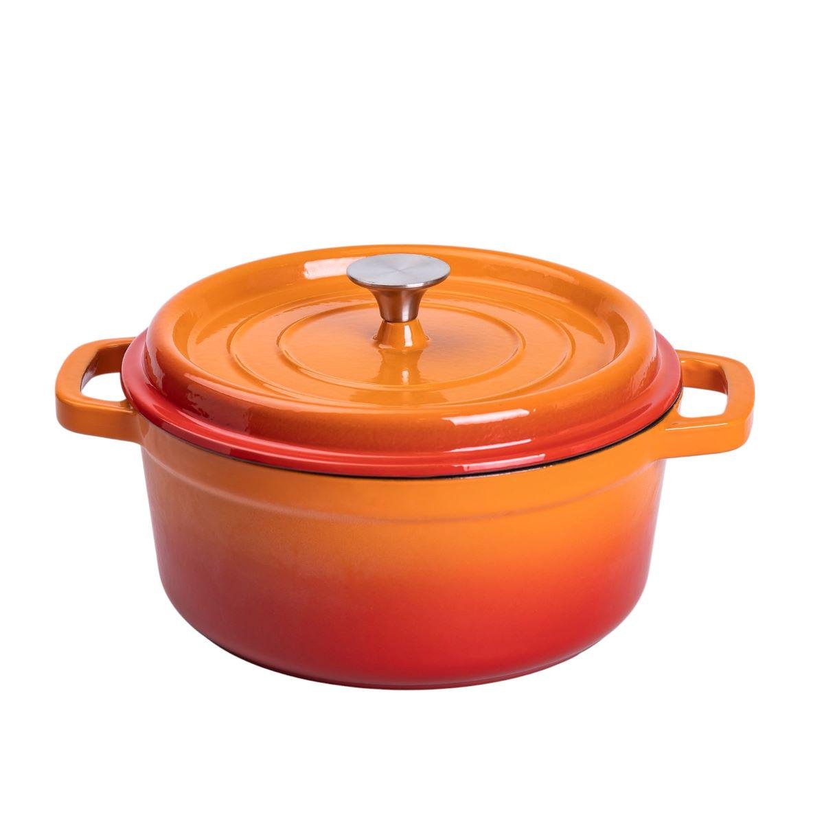 Кастрюля чугунная эмалированная с крышкой 3 л 24 см Оранжевый - фото 2 Кастрюля чугунная эмалированная с крышкой 3 л 24 см Оранжевый - фото 2