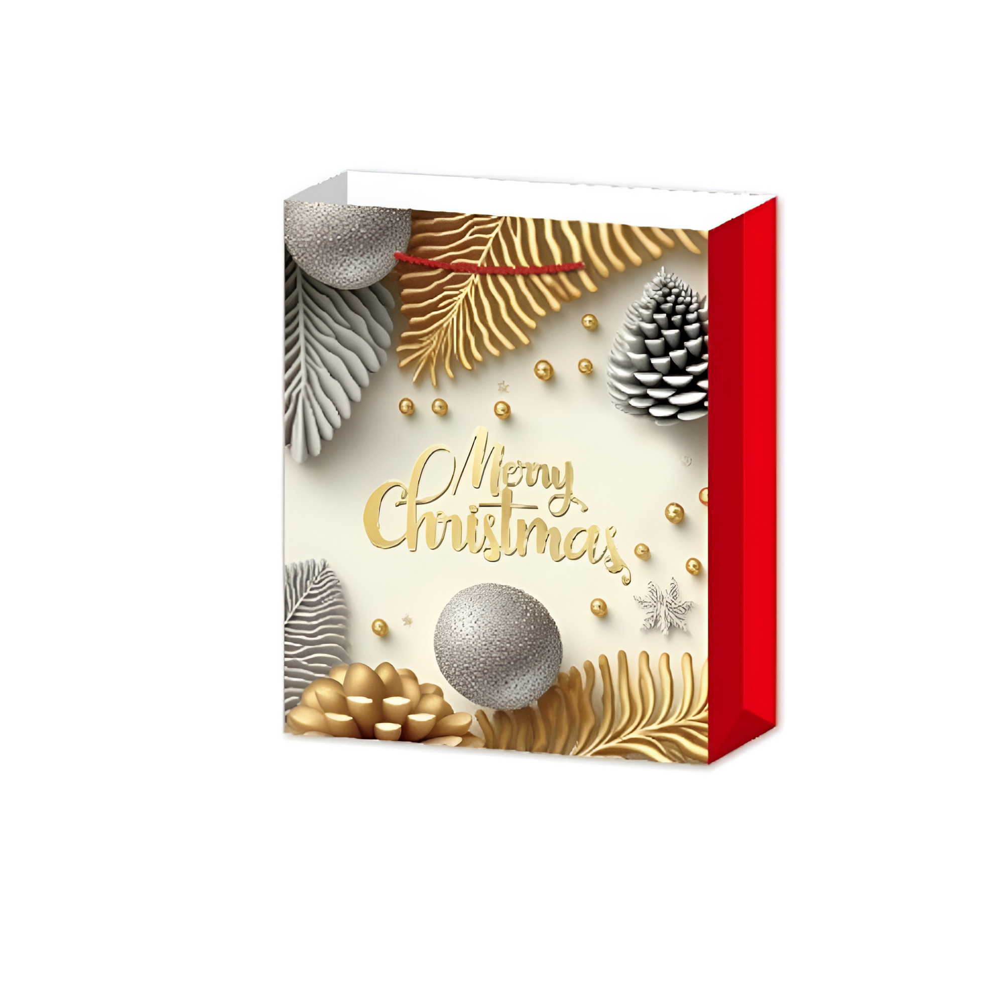 Подарочный пакет Merry Christmas 26х32х10 см Золотой с красным (24460540)