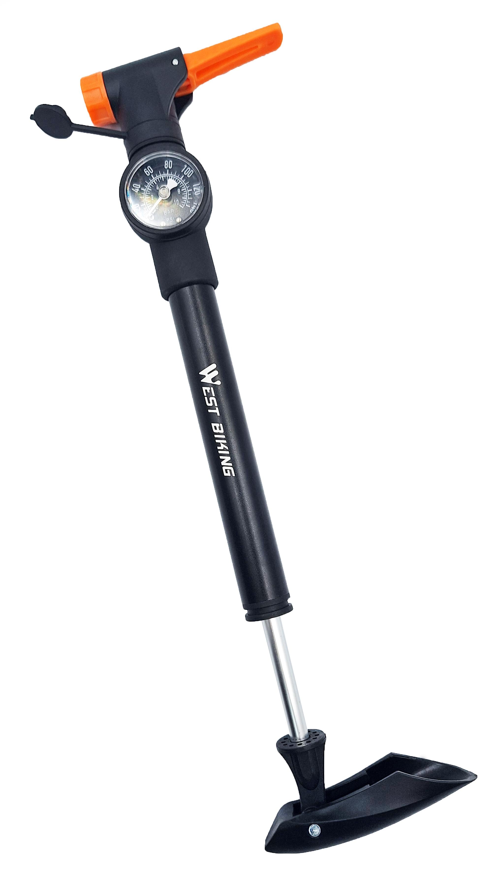 Насос велосипедный West Biking YP0711162 с манометром 140 Psi Черно-оранжевый (G0001536)