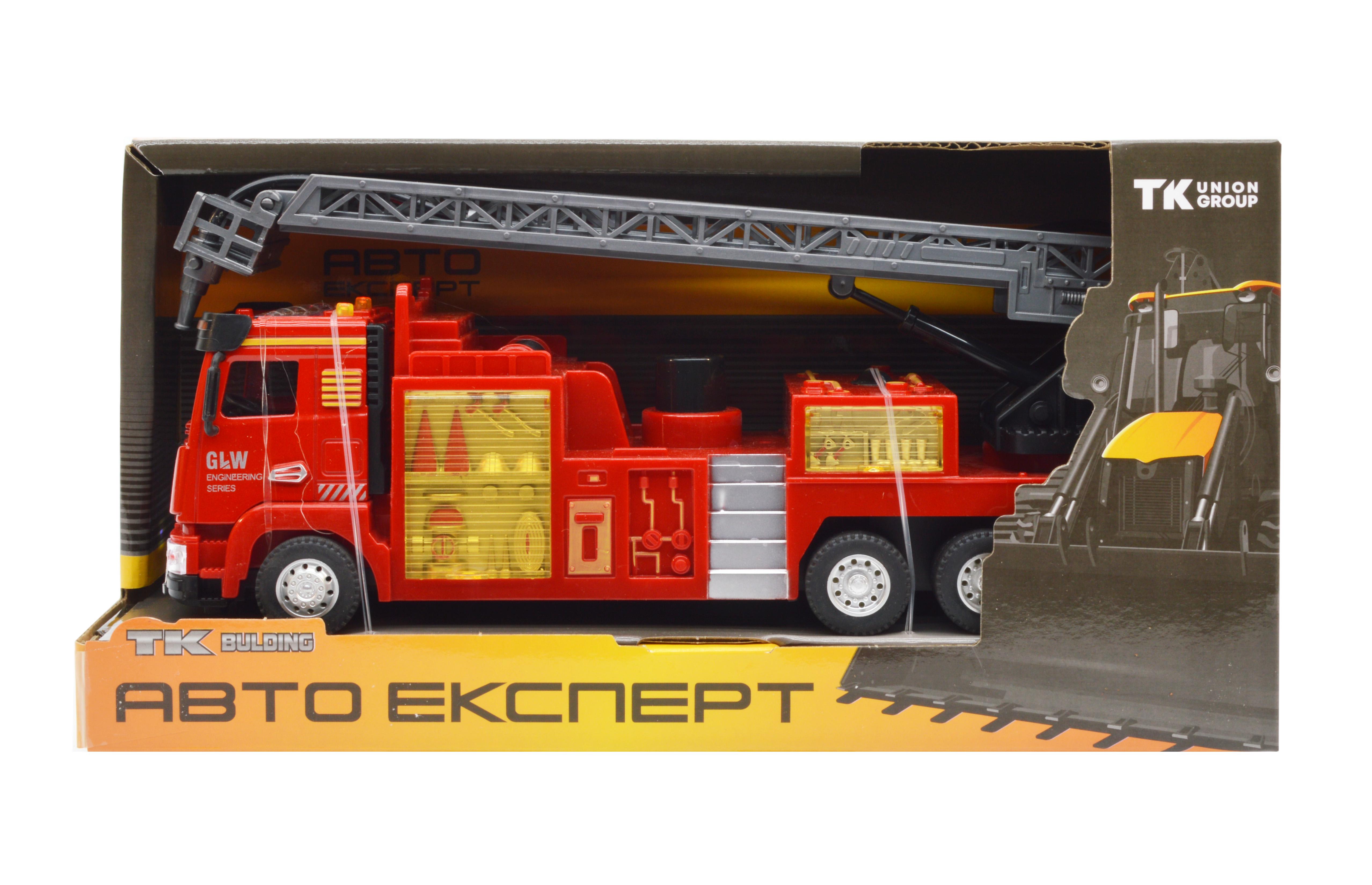 Модель пожежної машини з металевою кабіною інерція звуки світло розсувна драбина помпа (16041) - фото 8