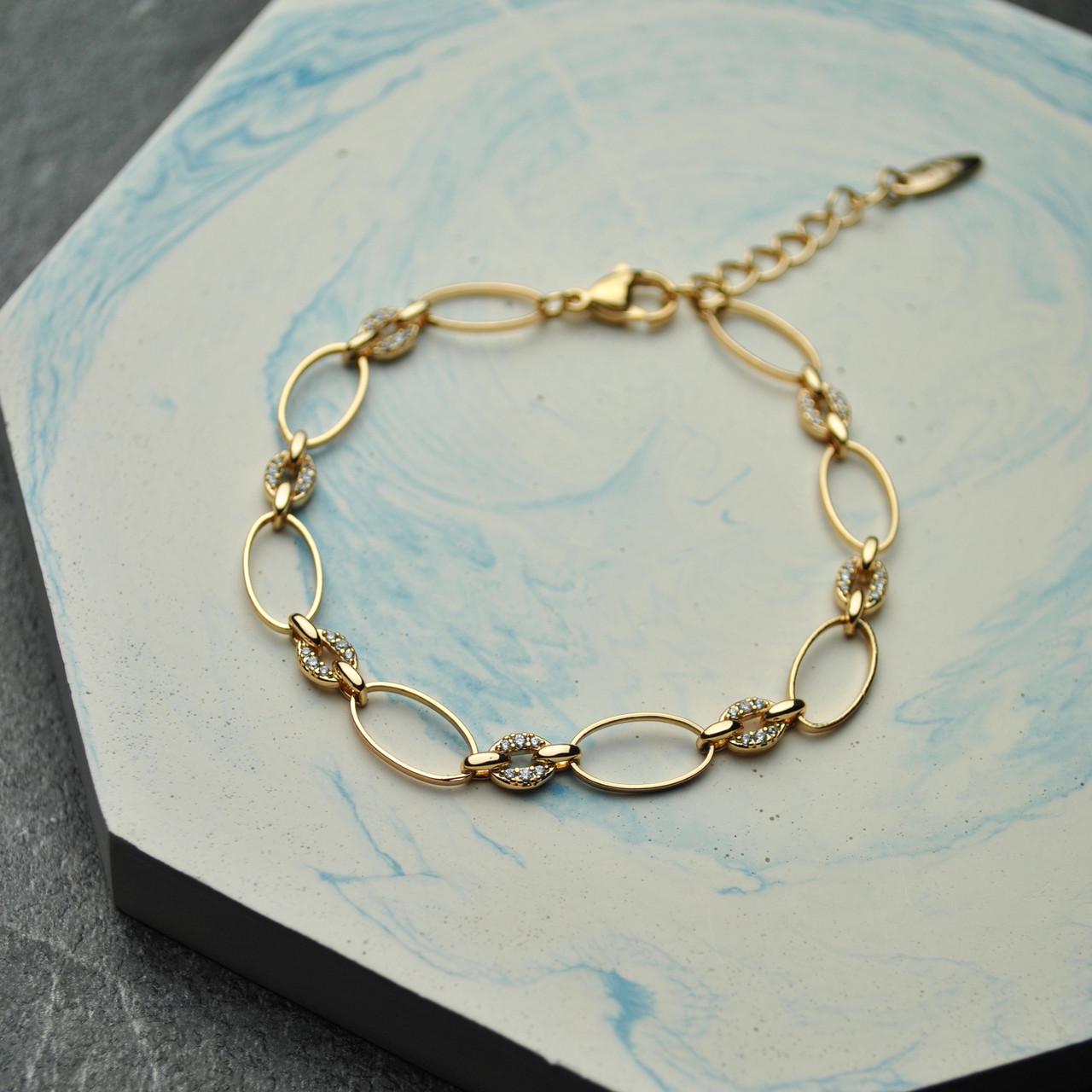 Браслет овалы с фианитами медицинская сталь позолота (x153-2)