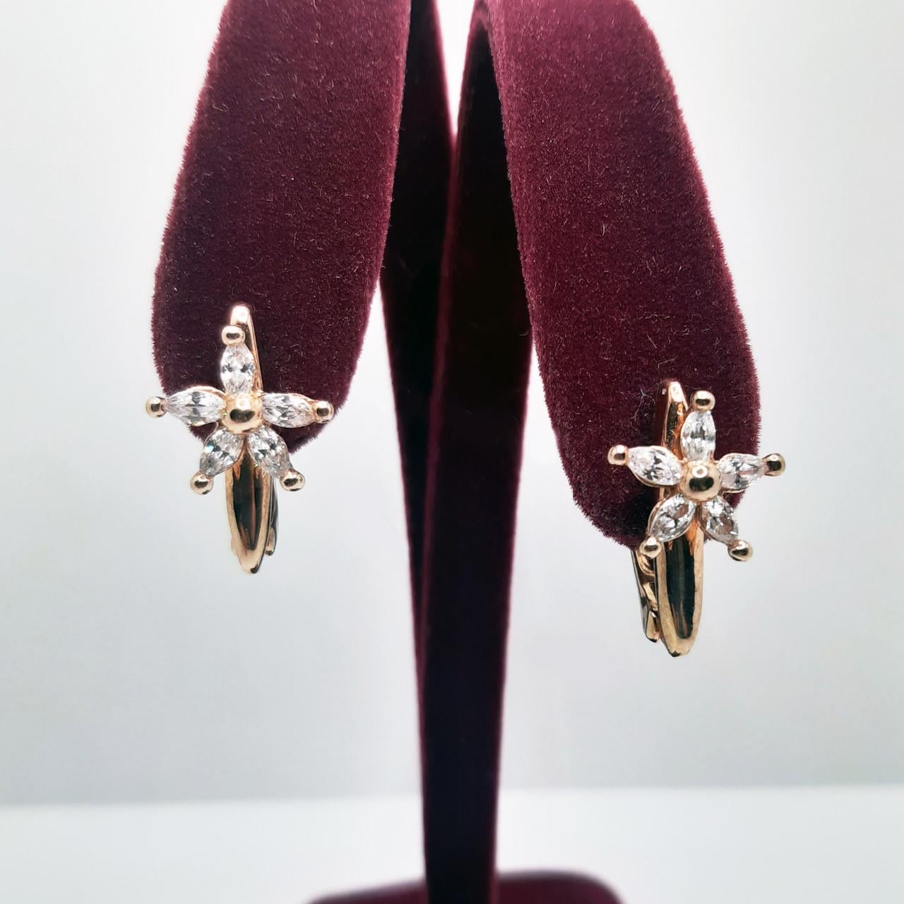 Серьги серебро позолоченное с фианитами звездочки 925° 3,60 г (С3Ф/080)