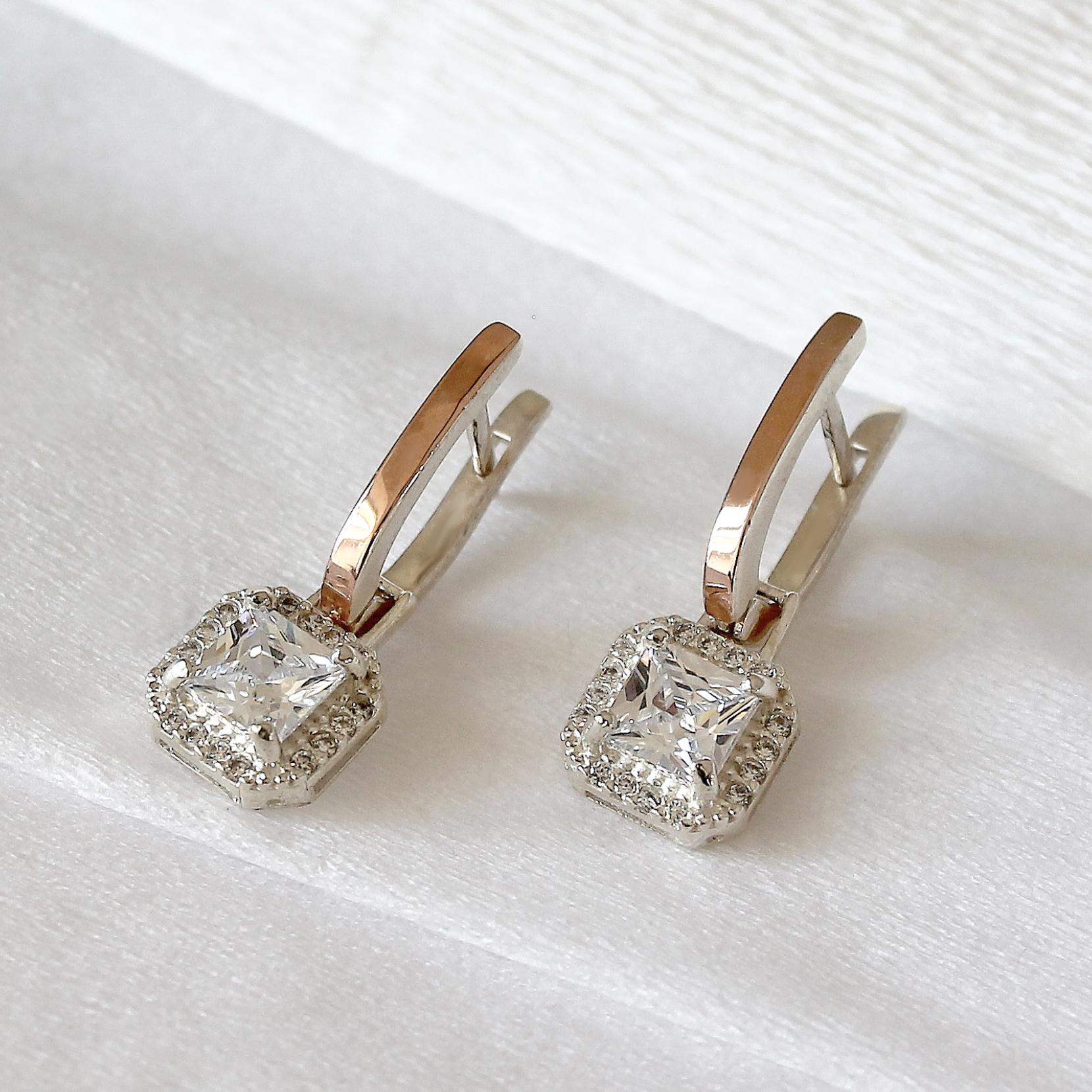 Серебряные серьги с золотыми вставками Магический квадрат