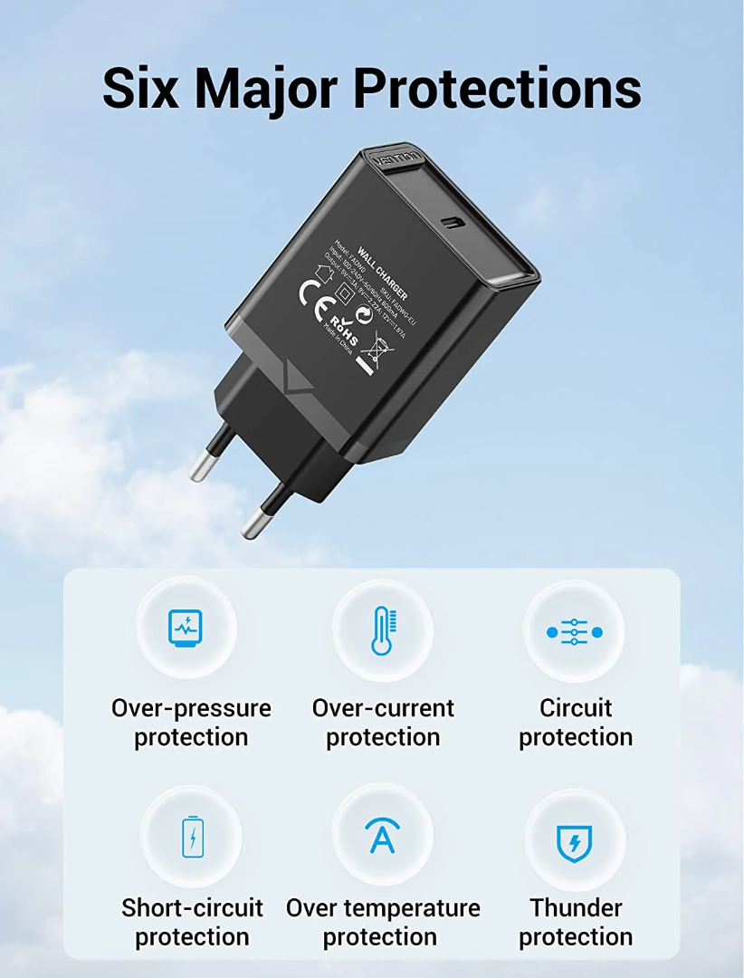 Пристрій зарядний Vention USB Type-C/QC 4,0 20 W Black (FADB0-EU) - фото 6