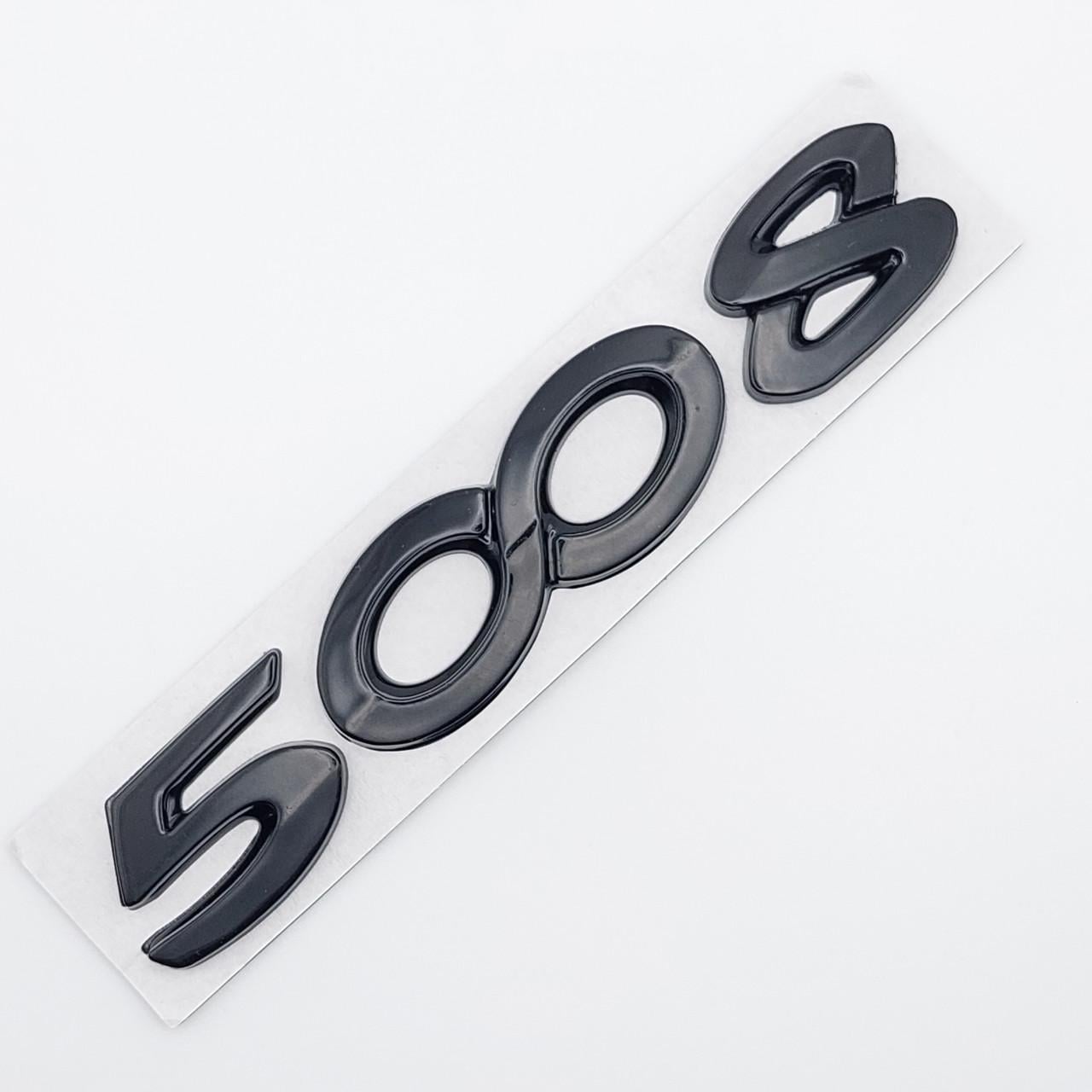 Эмблема надпись 5008 Peugeot металл 13х2,3 см Черный глянцевый (1759817519)