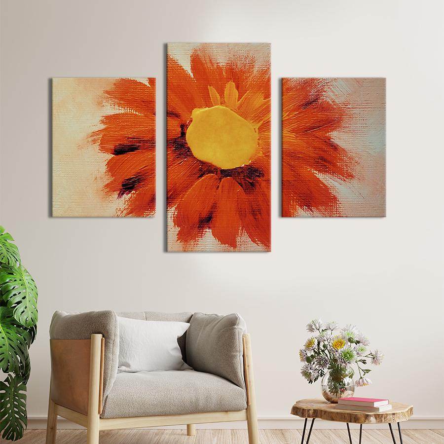 Картина на холсте триптих Красный акварельный цветок 96x60 см (826-32)