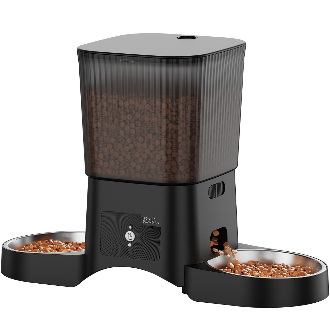 Автоматическая кормушка для котов HoneyGuardian S25D 3,5 л Wi-Fi с двумя мисками Черный