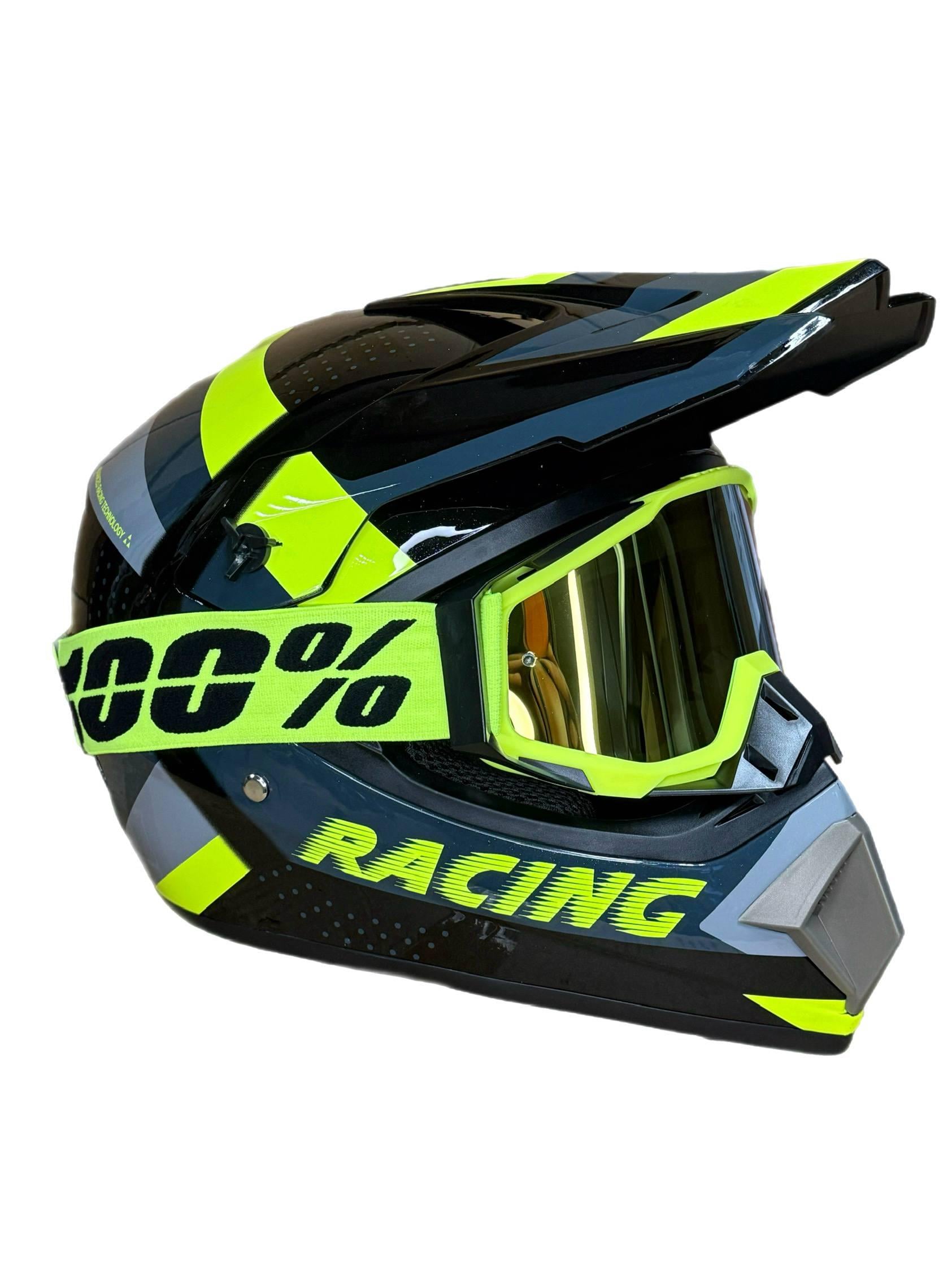 Мотошлем эндуро кроссовый Helmet Racing S и очки Profi Green (0053)
