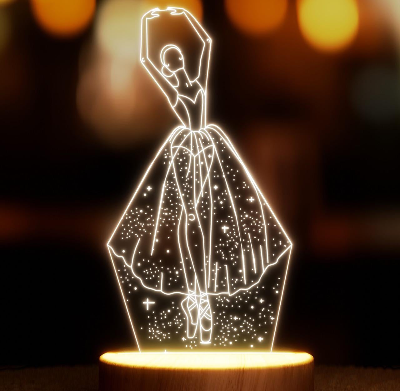 Ночник-светильник Lampic Балерина USB дерево/акрил 12х23 см Желтый (32377424)