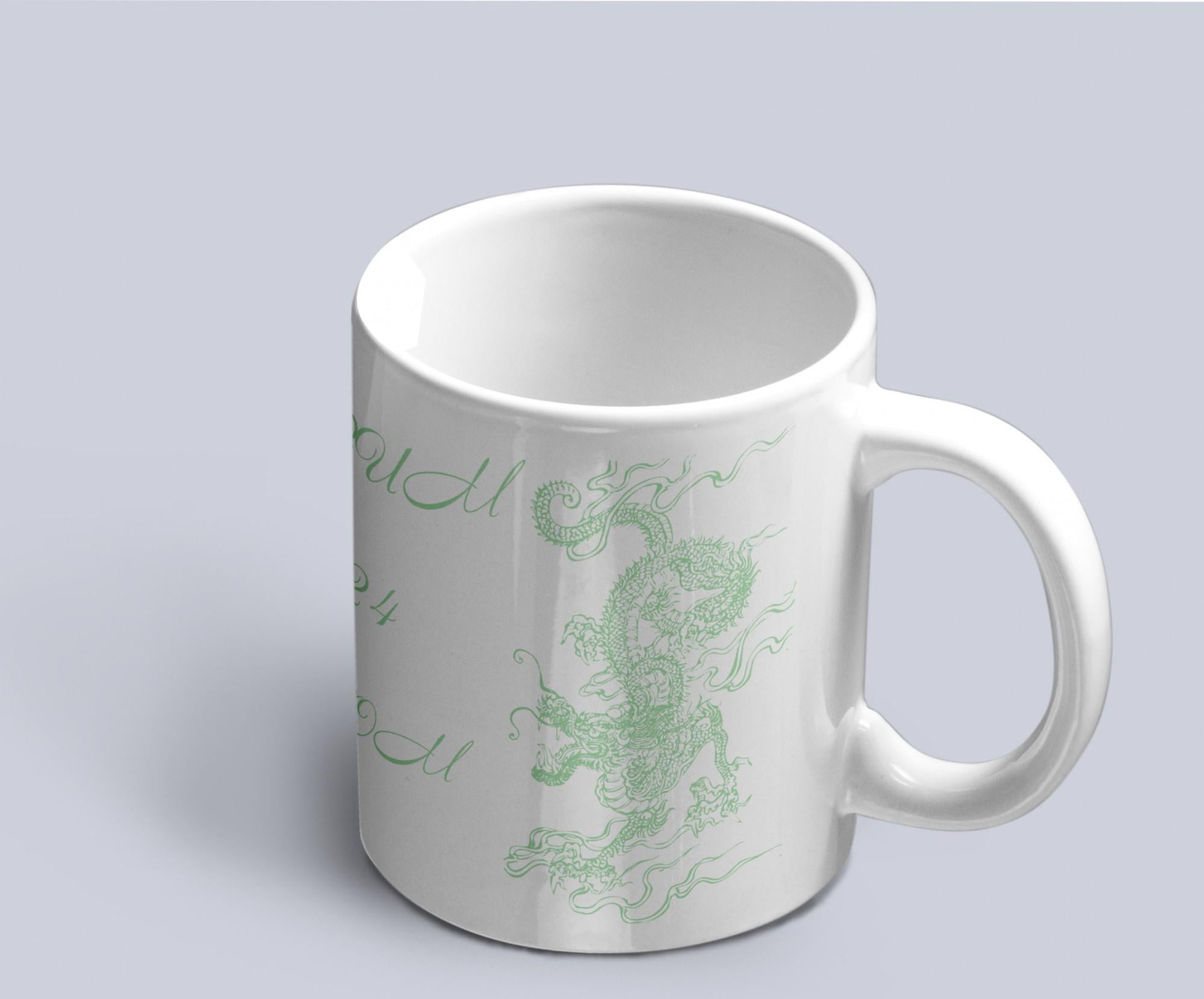 Чашка с тонким принтом зеленого китайского дракона символа года "З Новим 2024 Роком" Белый (02010115060)