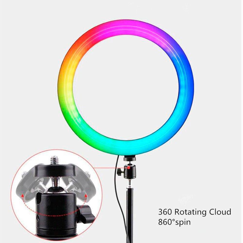 Кольцевая LED лампа MJ-26 RGB цветная на 15 Вт 26 см со штативом и держателем на USB - фото 3 Кольцевая LED лампа MJ-26 RGB цветная на 15 Вт 26 см со штативом и держателем на USB - фото 3