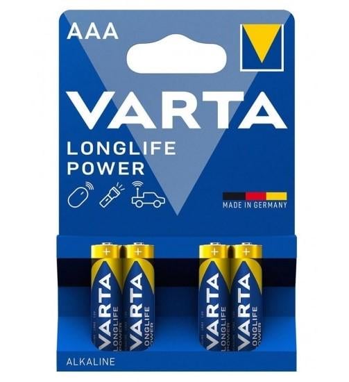 Батарейка щелочная Varta Longlife Power AAA 1,5 В высокой емкости универсальна для пультов и бытовой техники 4 шт. (629280)