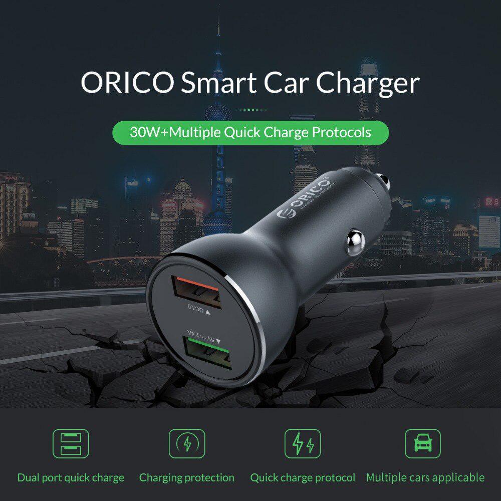 Зарядний пристрій автомобільний Orico й 2x USB 30W 3A USB-A Quick Charge 3.0 QC3.0 алюмінієвий Сірий (ORICO-UPF-Q2-GY-BP) - фото 3 Зарядний пристрій автомобільний Orico й 2x USB 30W 3A USB-A Quick Charge 3.0 QC3.0 алюмінієвий Сірий (ORICO-UPF-Q2-GY-BP) - фото 3