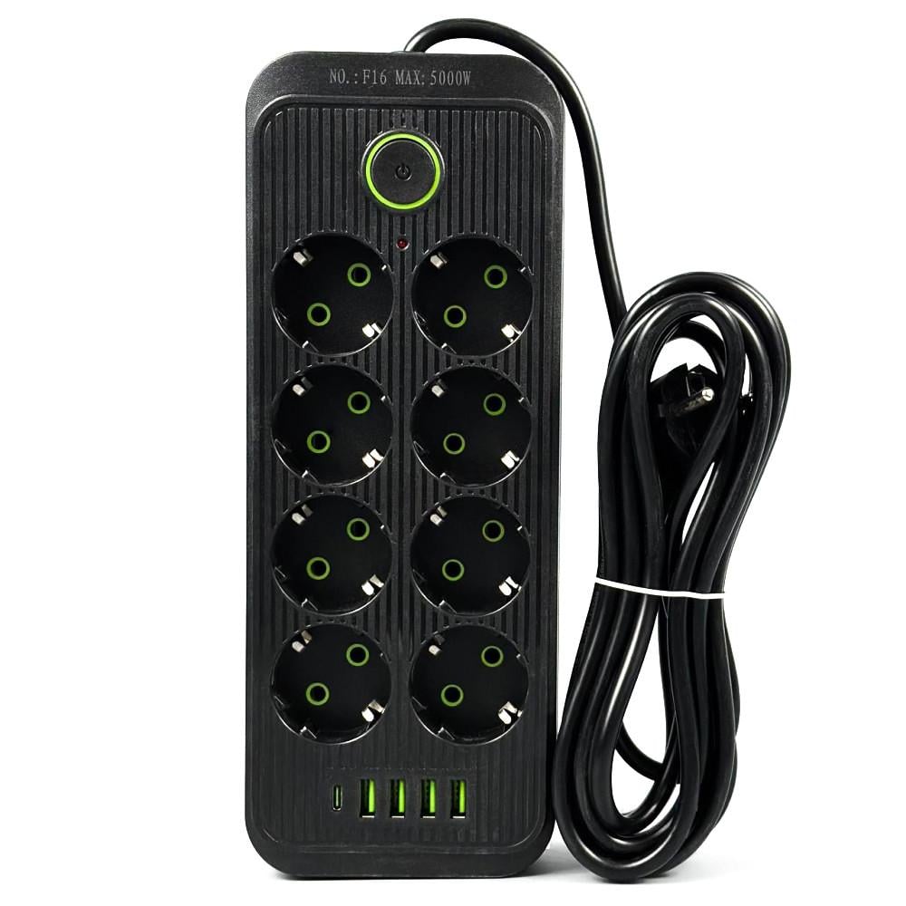 Удлинитель сетевой UA Power F16 8 розеток 4 USB Type-C 4 м Black (34188242)
