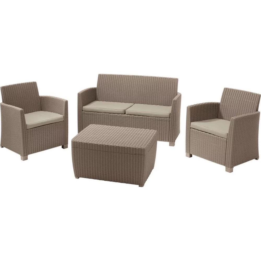 Комплект садових меблів Keter Mia Set with cushion box 1 диван/2 крісла/1 стіл Капучино (231416)