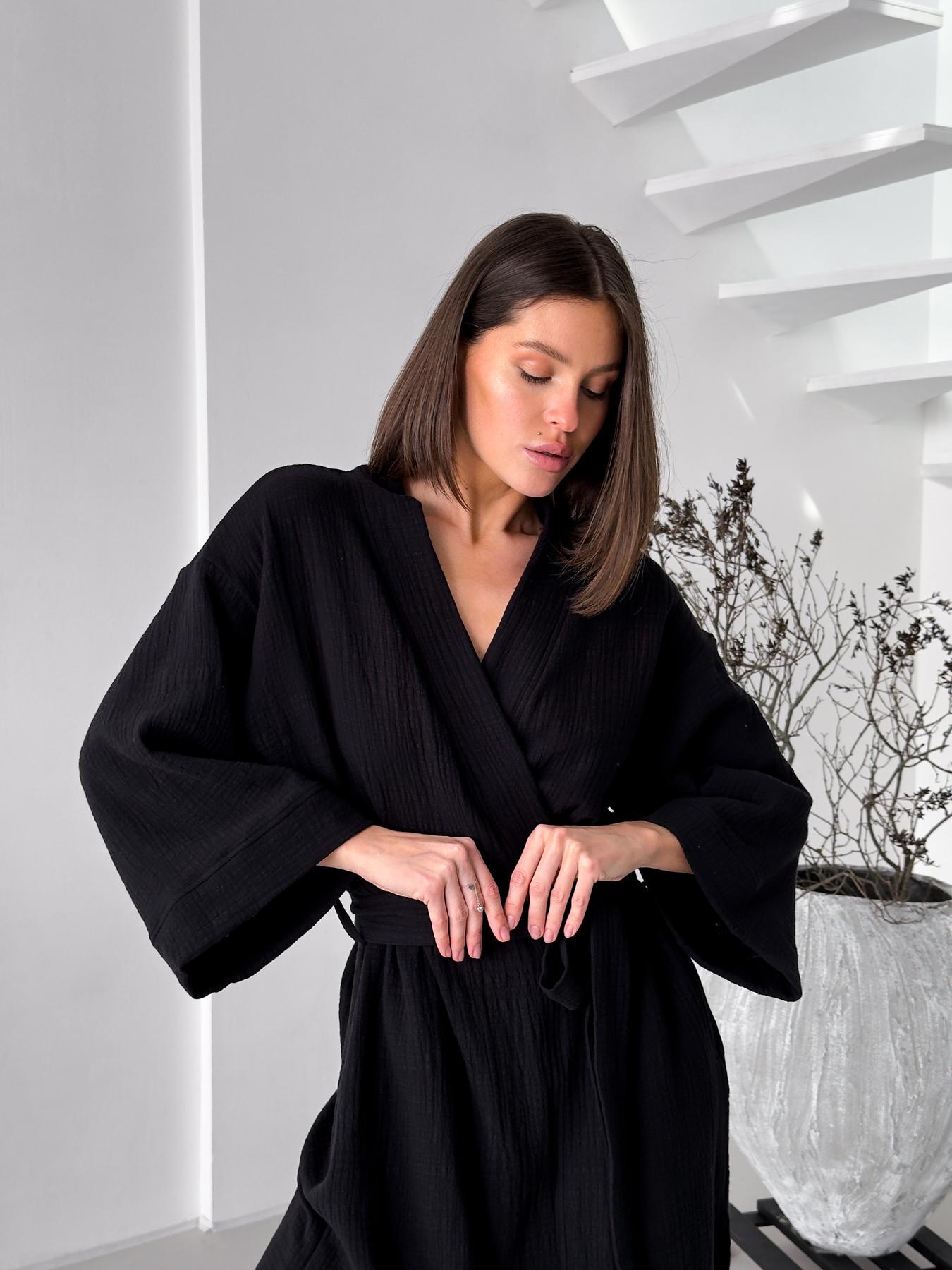 Халат-кимоно женский COSY Duna длинный из фактурного муслина L/XL Черный (M90W) - фото 5 Халат-кимоно женский COSY Duna длинный из фактурного муслина L/XL Черный (M90W) - фото 5