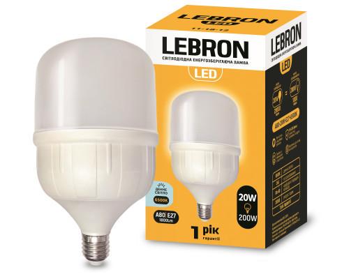Лампа светодиодная Lebron L-А80 20W Е27 6500K 1800Lm