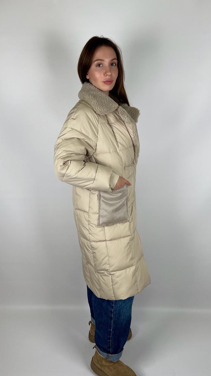 Куртка-пальто жіноча зимова р. 44 Бежевий (#9058-08) - фото 2 Куртка-пальто жіноча зимова р. 44 Бежевий (#9058-08) - фото 2