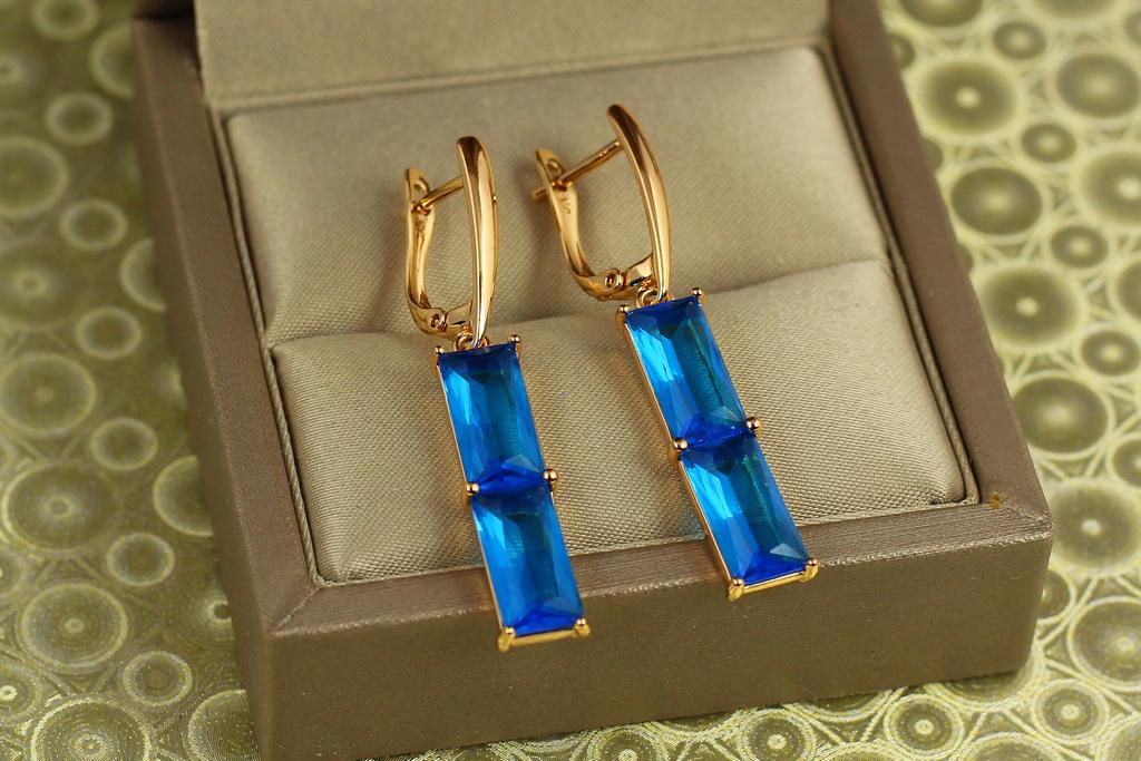 Серьги Xuping Jewelry подвески двойной прямоугольный 4,3 см Голубой фианит/Золотистый (38021122)