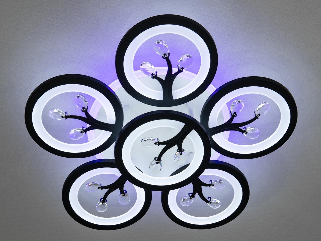 Люстра LED у вітальню з пультом 90W на 14м2 Чорний (8135-5+1BK-LS)