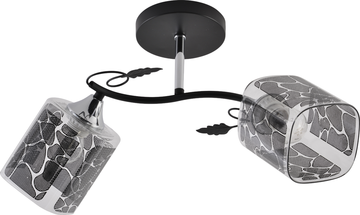 Люстра потолочная Light House SRS-20720/2 плафон прозрачный с черным узором Черный/Хром Люстра потолочная Light House SRS-20720/2 плафон прозрачный с черным узором Черный/Хром