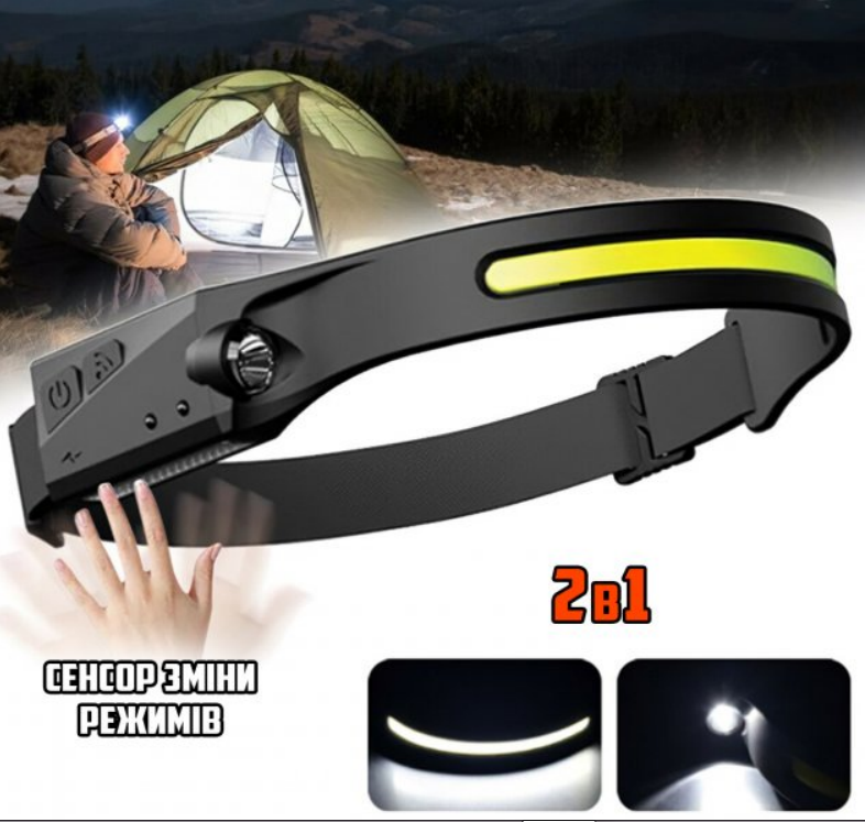 Фонарик налобный аккумуляторный Bailong BL-G28 2в1 XPE+ COB с сенсором и датчиком движения (1747044009) - фото 6 Фонарик налобный аккумуляторный Bailong BL-G28 2в1 XPE+ COB с сенсором и датчиком движения (1747044009) - фото 6