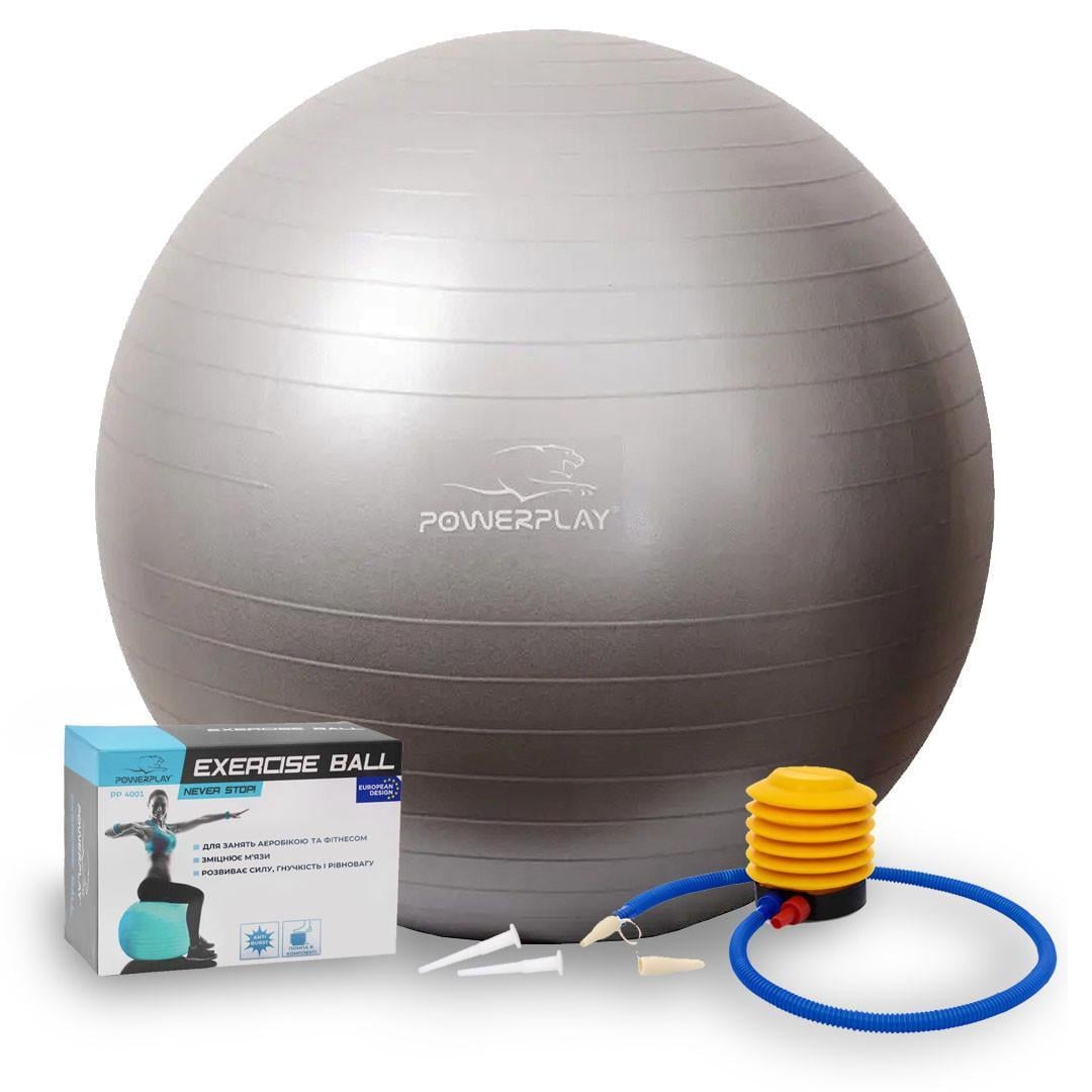 Мяч для фитнеса PowerPlay 4001 Gymball и насос Ø 65 см Серый (3019793178)