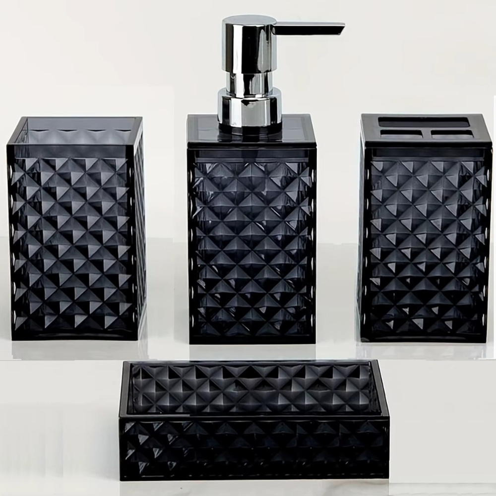 Набор аксессуаров для ванной комнаты и душа 4в1 дозатор для мыла мыльница и стаканы акриловый Черный