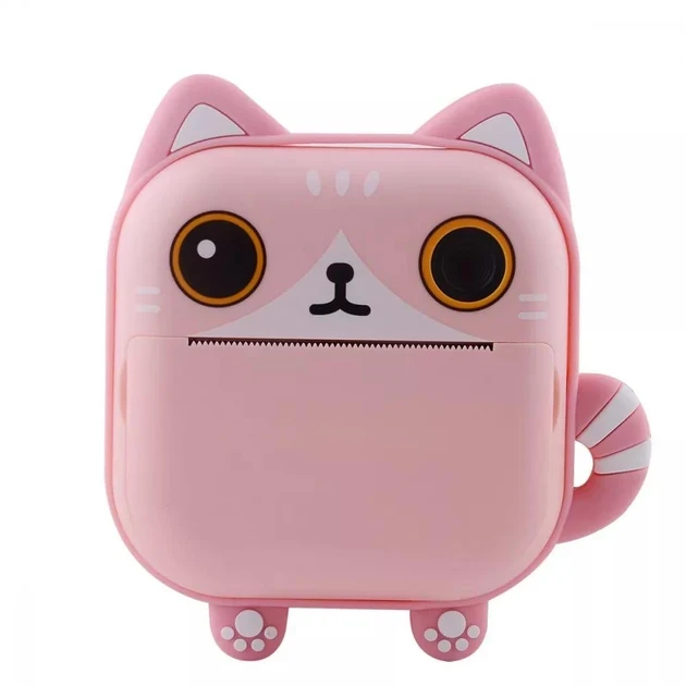 Фотоаппарат мгновенной печати детский Котик на 48 Мг с фронтальной камерой Розовый (174)