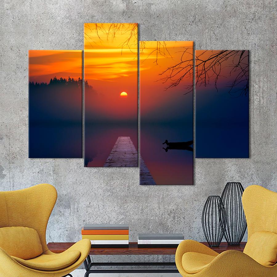 Картина природа Красивый закат над озером 149x106 см (A1114-4)