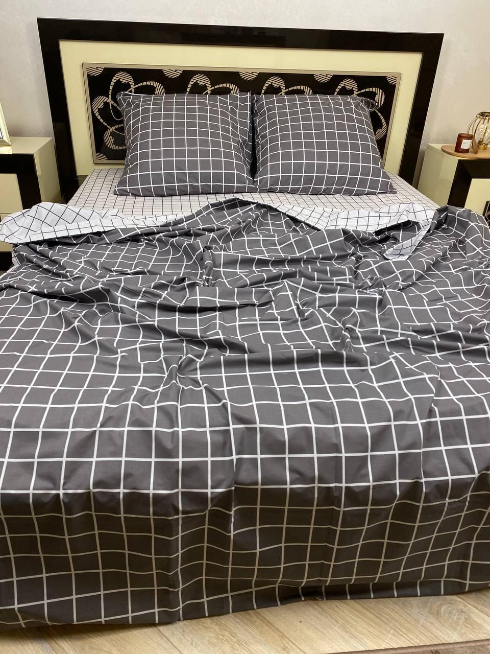 Комплект постільної білизни В клітинку 200х220 см євро бавовняний 70х70 см Сірий з білим - фото 2 Комплект постільної білизни В клітинку 200х220 см євро бавовняний 70х70 см Сірий з білим - фото 2