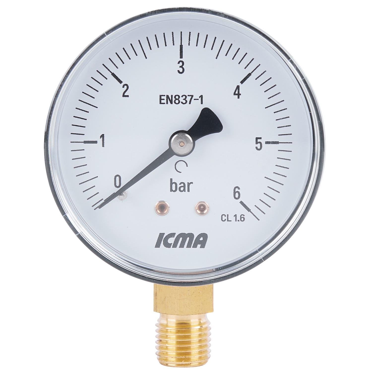 Манометр тиску води ICMA 244 91244AB06 з нижнім підключенням на 6 бар 1/4" Ø 63 мм (78772)