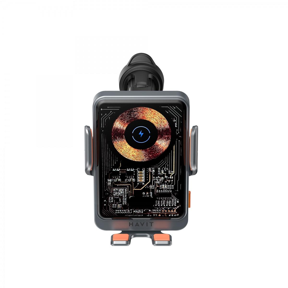 Автодержатель с беспроводной зарядкой Havit W3033 15W Black/Silver - фото 3