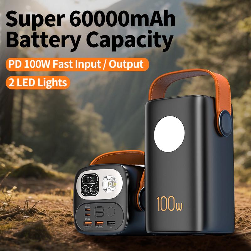 Повербанк для ноутбука 60000 mAh PD100W 2xType-C/3xUSB з швидкою зарядкою 2 ліхтарями та LED-дисплеєм - фото 2