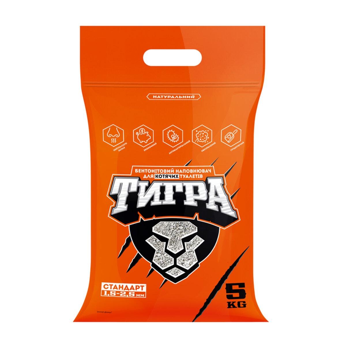 Наполнитель бентонитовый для кошачьих туалетов Тигра гранула стандарт 1,5-2,5 мм 5 кг Оранжевый (26030422)