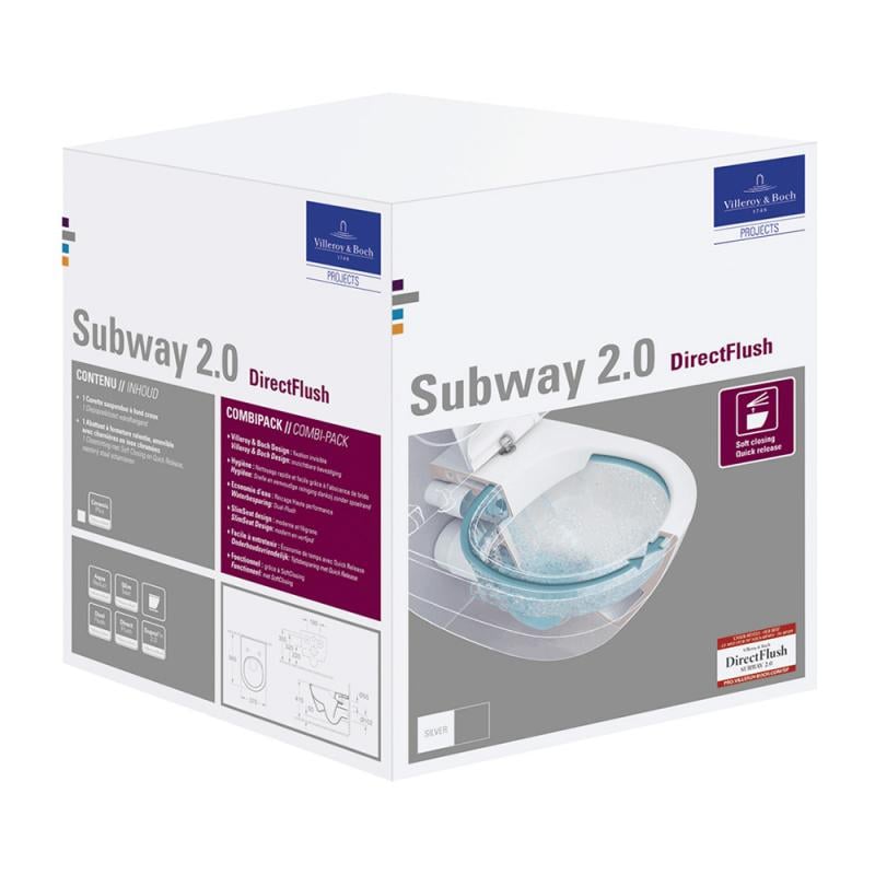 Унитаз подвесной Villeroy&Boch SUBWAY 2.0 5614R201 безободковый с сиденьем с микролифтом (97064) - фото 8