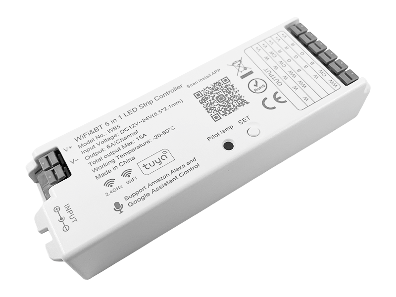 Контроллер умный Tuya Smart RGBW RF LED Wi-Fi/Bluetooth радио 15 А 12-24 V 5 каналов (8047)